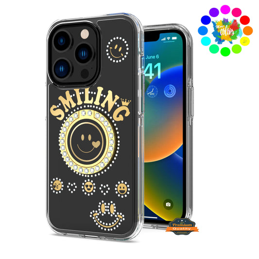 For Samsung Galaxy A16 5G Smiling Glitter Ornament Bling Sparkle with Ring Stand Hybrid Slim TPU + Hard Back Shell Case Cover
