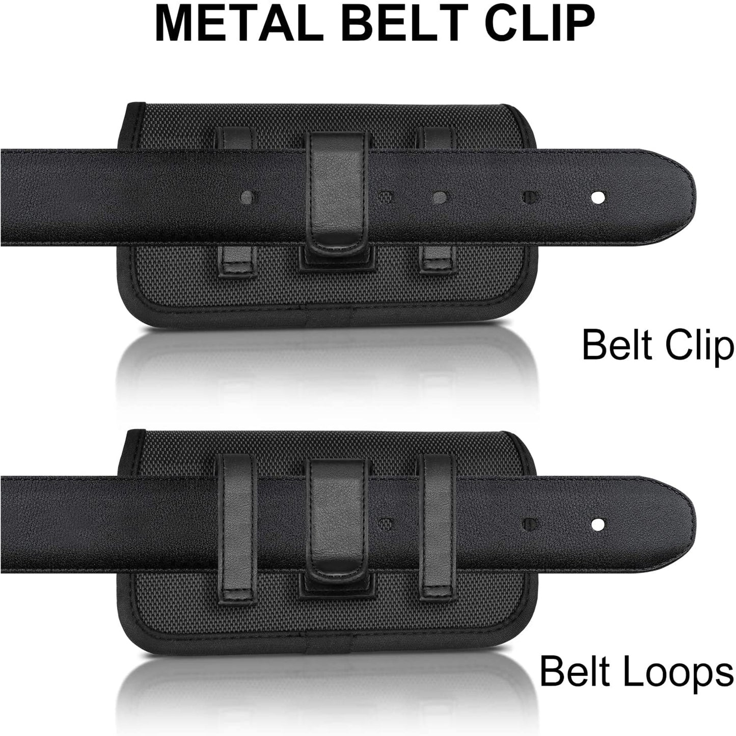 For Apple iPhone 16 Plus (6.7") Universal Leather Belt Holster Horizontal Pouch Phone Holder with Belt Loop / Clip Waistband (X-Large) Cover [Black]