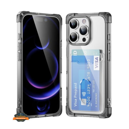 For Apple iPhone 16 Pro Max (6.9") Wallet Clear Case with Credit Card Holder Rubber Silicone TPU Protection Corner Bumper Shockproof Case Cover