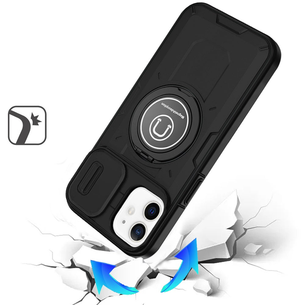 For Apple iPhone 16 Pro (6.3") Build in Invisible Magnetic Ring Stand with Slide Camera Protector, fit Magnetic Car Mount [Compatible with MagSafe] Case Cover