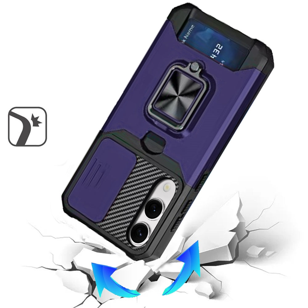 For Samsung Galaxy S25 EDGE Wallet Case with Ring Stand & Slide Camera Cover Back Credit Card Slot Holder, Military Grade Case Cover