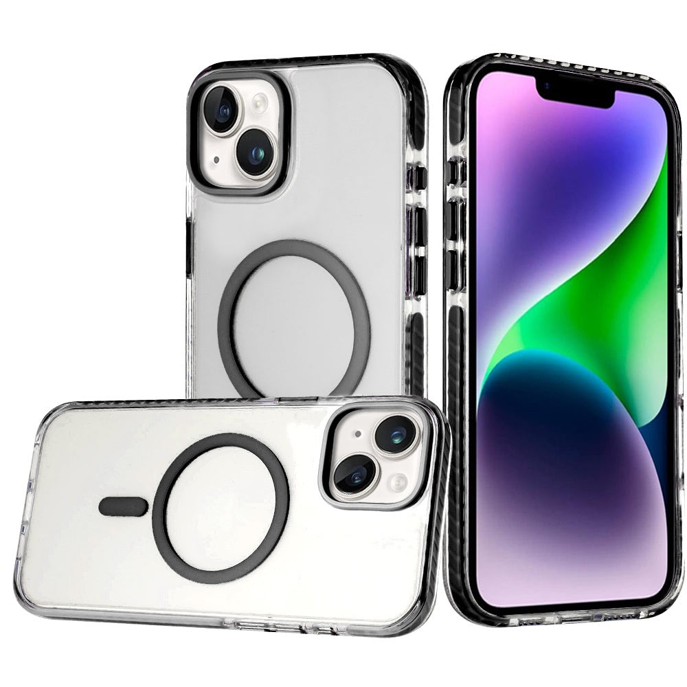 For Apple iPhone 17 Pro Max Transparent Hybrid with Color-Matched Magnetic Circle, Rubber TPU Frame Hard PC Shockproof Case Cover Black