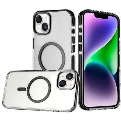 For Apple iPhone 17 Pro Transparent Hybrid with Color-Matched Magnetic Circle, Rubber TPU Frame Hard PC Shockproof Case Cover