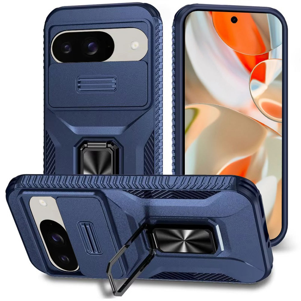 For Google Pixel 9 (6.3 inch) Camera Cover Phone Case with Magnetic Rotation Ring Stand [Military Grade] Hybrid Hard TPU Shockproof Case Cover