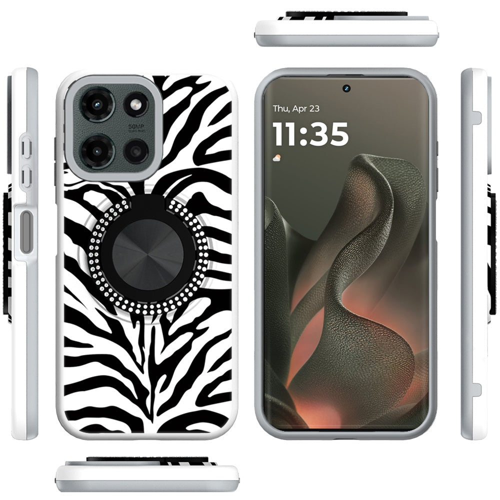 For Motorola Edge 2025 Pattern Design Hybrid with Invisible Ring Stand & Magnetic Back, Shockproof Protective Grip Case Cover