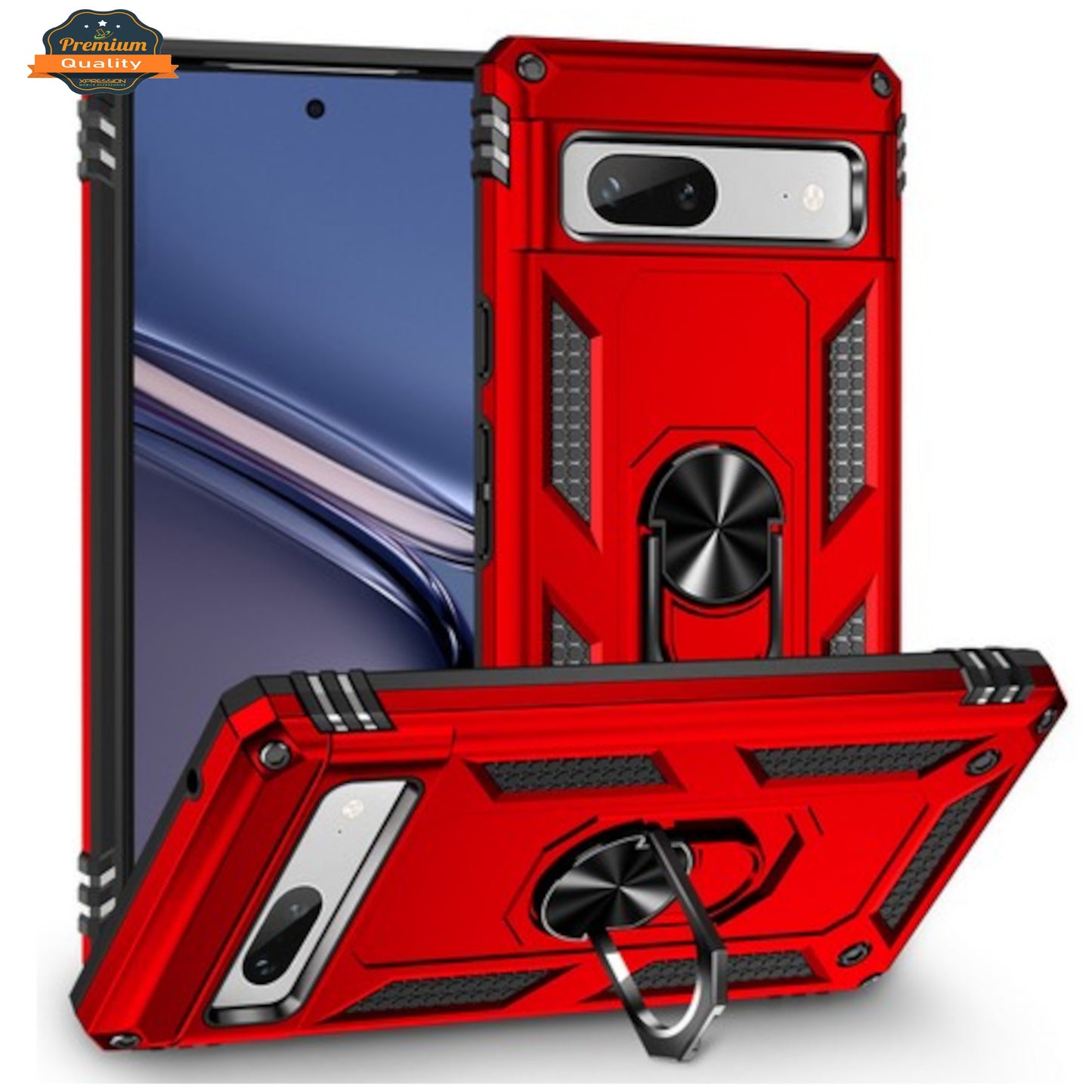 For Google Pixel 9 /9 Pro (6.3") Shockproof Hybrid Dual Layer PC TPU with Ring Stand Metal Kickstand Heavy Duty Armor Shell Case Cover