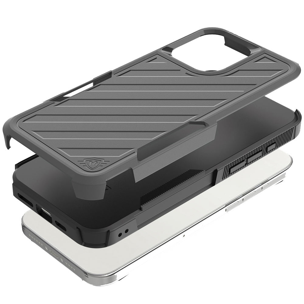 For Apple iPhone 16 Pro (6.3") Premium Design Hybrid lined Shockproof Rugged Textured 2in1 Hard PC & Silicone TPU Non Slip Tough Case Cover