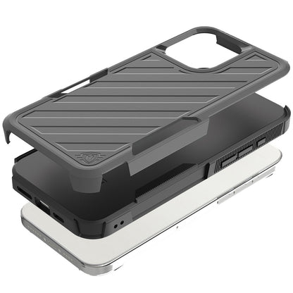 For Apple iPhone 16 Pro (6.3") Premium Design Hybrid lined Shockproof Rugged Textured 2in1 Hard PC & Silicone TPU Non Slip Tough Case Cover