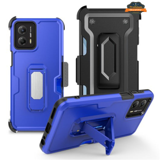 For Motorola Moto G Stylus 5G 2025 Hybrid Wallet Case with Invisible ID Card Slot, Kickstand, Holster Belt Clip, Heavy-Duty Protection Case Cover Blue