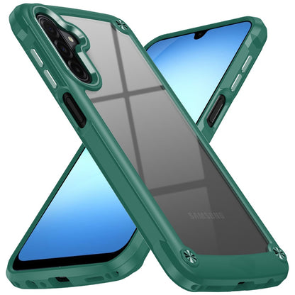 For Samsung Galaxy A17 5G Hybrid Transparent Rubber with Metal Buttons & Camera Edges Hard TPU Corner Frame Bumper Case Cover