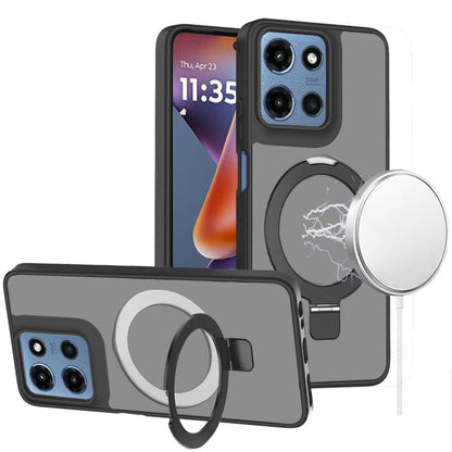 For Motorola Moto G 5G 2025 Magnetic Circle Back with Ring Stand Full Rotation Matte Hybrid Shockproof Case Cover