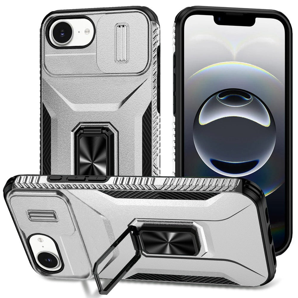 For Motorola Moto G Stylus 5G 2025 Case, Camera Cover with Magnetic Rotation Ring Stand, Military Grade Hybrid Hard TPU Shockproof Case Cover Silver