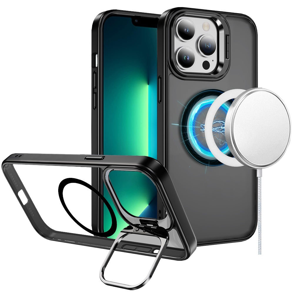 For Apple iPhone 12 Pro Max Heavy Duty Metallic Hybrid Tough TPU with Camera Ring Stand, MagSafe Compatible, Rugged Drop Protection Case Cover