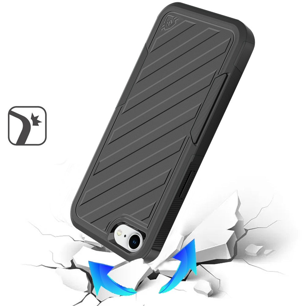 For Apple iPhone 16e Premium Hybrid Rugged lined Shockproof Textured 2-in-1 Non-Slip Hard PC & TPU Non Slip Tough Case Cover