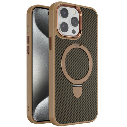 For Apple iPhone 15 Pro Hybrid Carbon Fiber Design with MagSafe Compatible [Magnetic Circle], Ring Stand Shockproof Slim TPU Case Cover