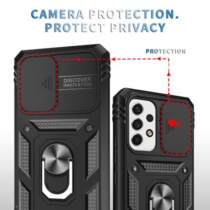 For Samsung Galaxy A16 5G Built in Sliding Camera Lens Protection & Finger Ring Stand Holder Hybrid TPU PC Shockproof Case Cover