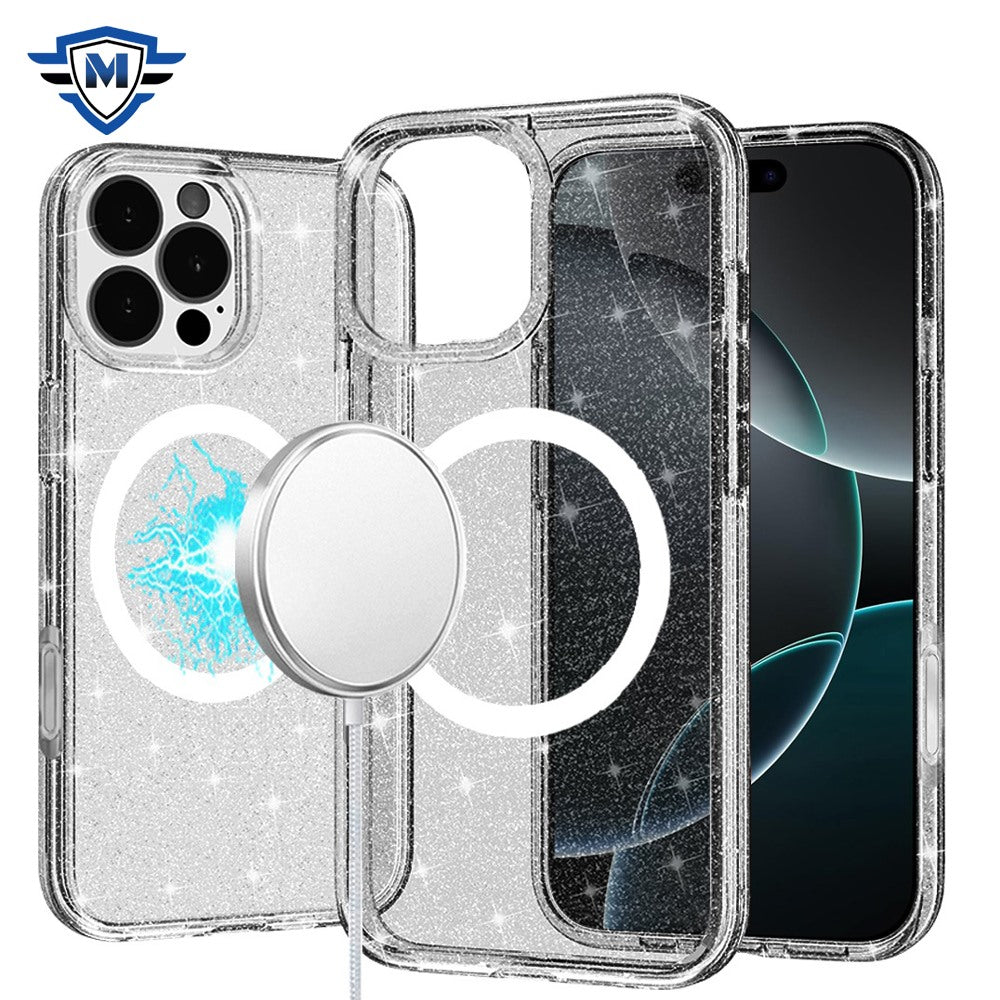For Apple iPhone 16 Pro Max (6.9") Premium Glitter Shiny Sparkle Bling [MagSafe Compatible] TPU Rubber Hard PC Back Hybrid Case Cover