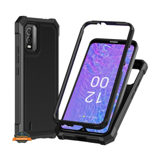For TCL K24 /TCL K23 Hybrid 2in1 Front Bumper Frame Cover Square Edge Shockproof Soft TPU + Hard PC Anti-Slip Heavy Duty Case Cover Black