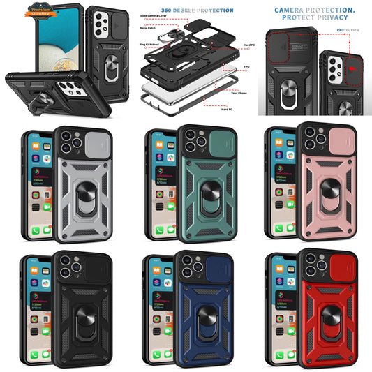 For Apple iPhone 16e /iPhone SE4 Hybrid Shockproof, Built-in Sliding Camera Lens Protection with Magnetic Finger Ring Stand Holder Case Cover