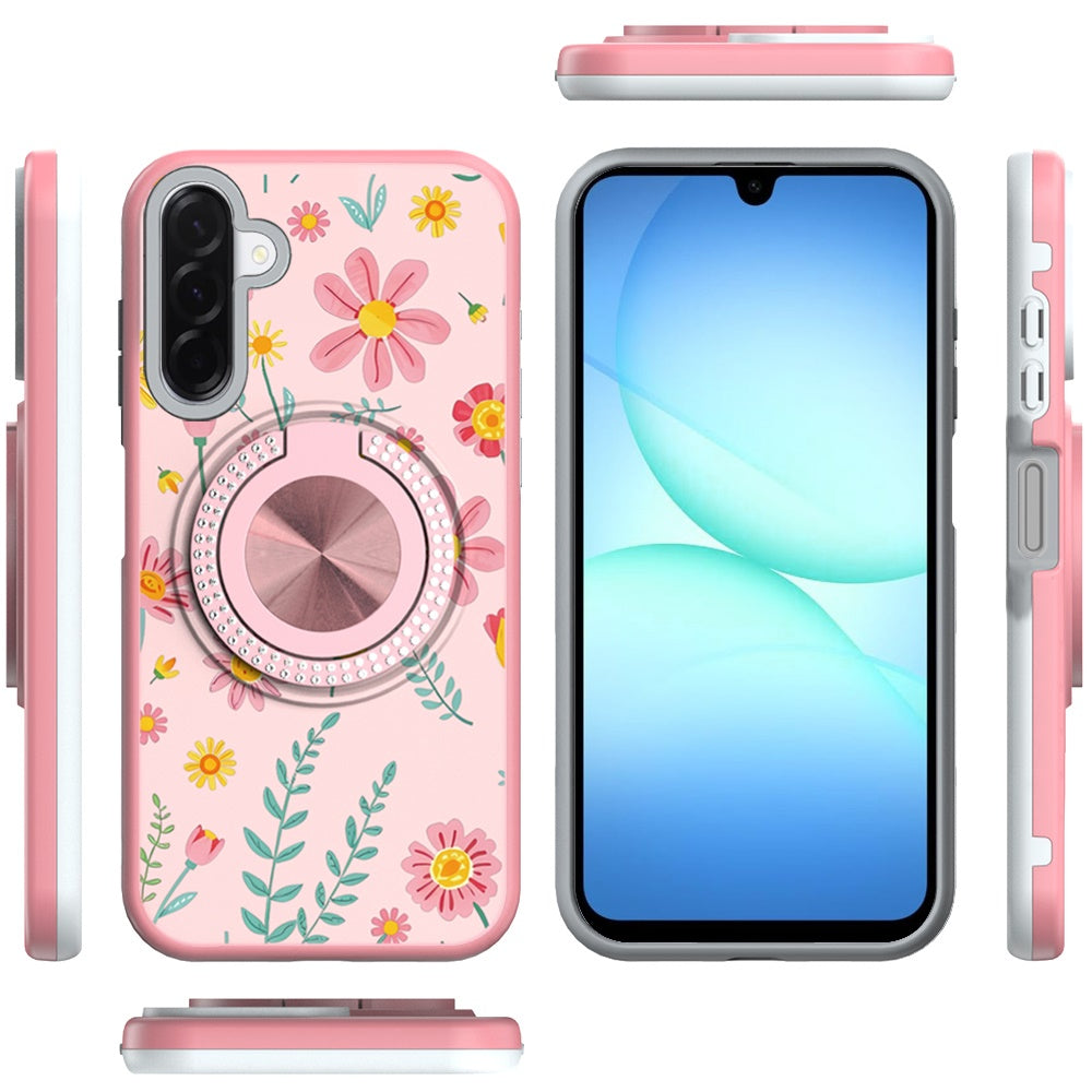 For Samsung Galaxy A17 5G Pattern Design Hybrid with Invisible Ring Stand & Magnetic Back, Shockproof Protective Grip Case Cover