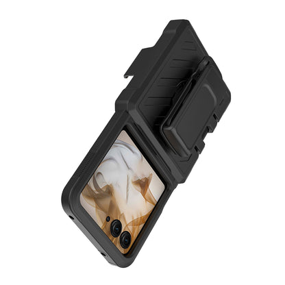 For Motorola Razr 2025 Premium Tough Hybrid Case with Belt Clip Holster, Shockproof Rugged Design, Textured 2in1 Non-Slip Case Cover Black