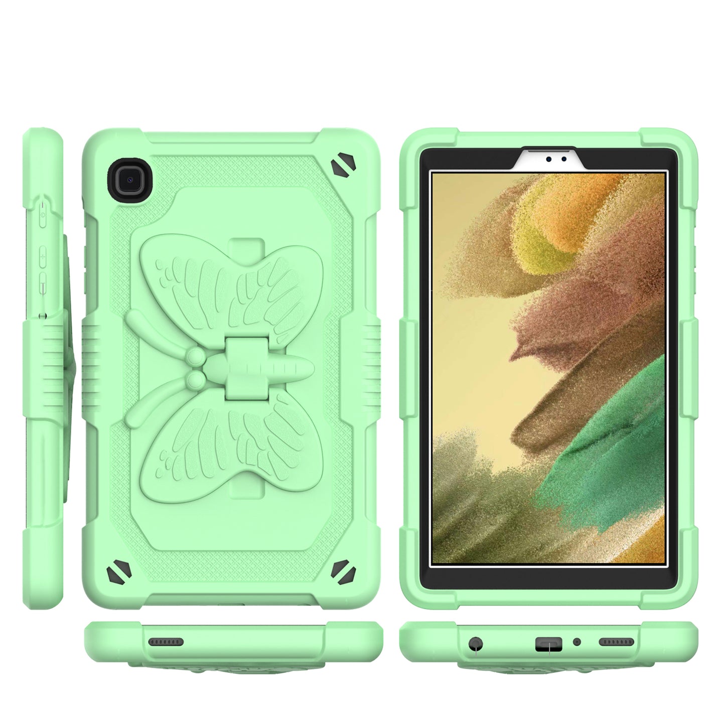 For Butterfly Wings Kickstand 3in1 Tough Hybrid with Pencil Holder Heavy Duty Rugged Shockproof Full Protective Green Tablet Case Cover