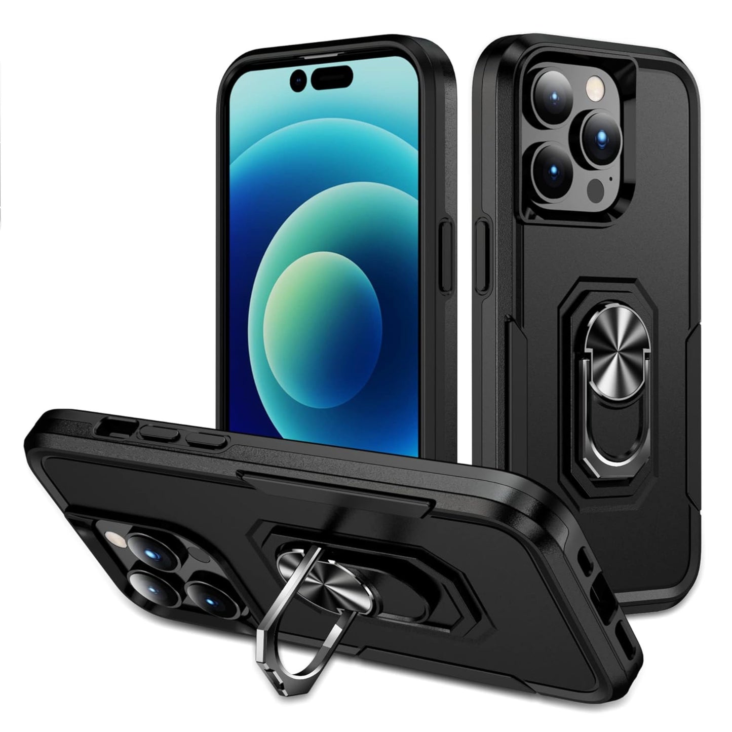 For Samsung Galaxy A16 Slim Hybrid Case with Ring Stand 360° Rotate & Magnetic Back Grip Kickstand Military Grade Shockproof Protector