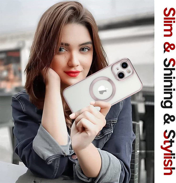 For iPhone 16 Pro Max Clear Hybrid Case with Plating Chrome Frame, Camera Protection, MagSafe Compatible Case Cover