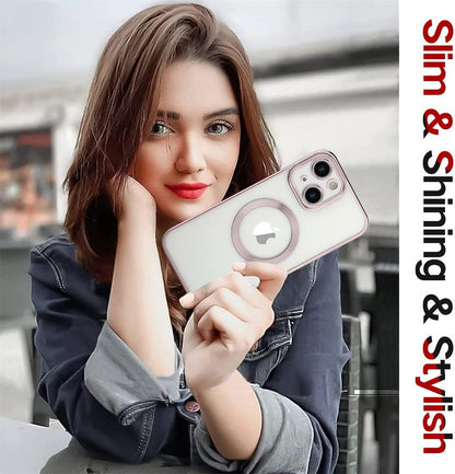 For iPhone 16 Pro Max Clear Hybrid Case with Plating Chrome Frame, Camera Protection, MagSafe Compatible Case Cover