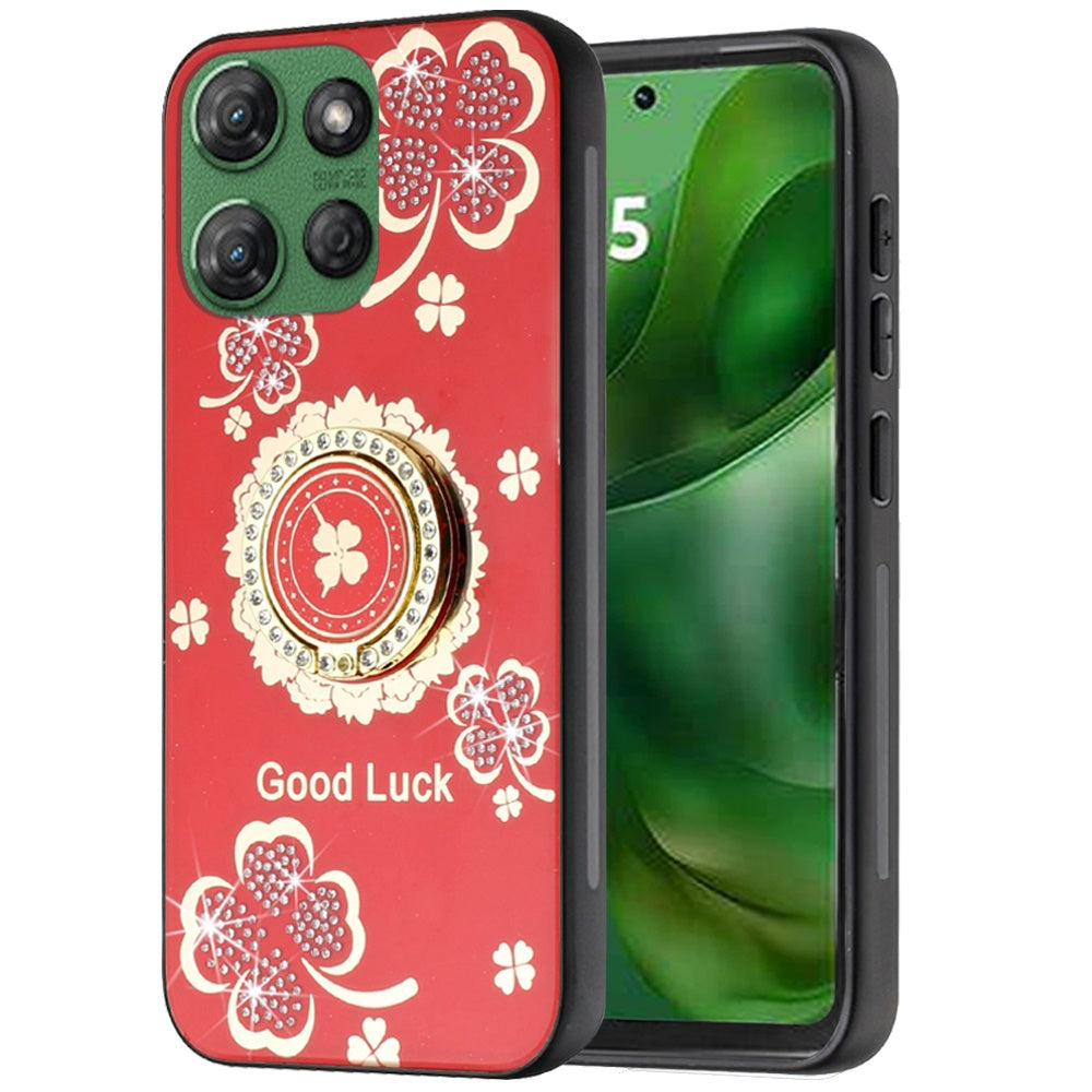 For Motorola Edge 2025 Diamonds 3D Fashion Bling Sparkly Glitter Ornaments Engraving Hybrid with Ring Stand Case Cover