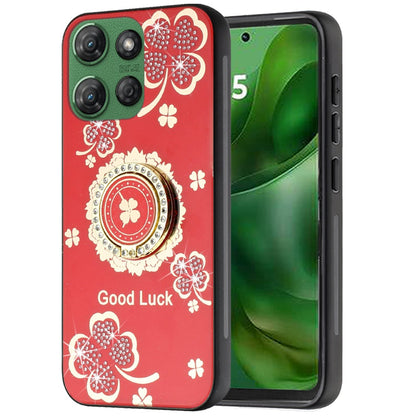For Motorola Edge 2025 Diamonds 3D Fashion Bling Sparkly Glitter Ornaments Engraving Hybrid with Ring Stand Case Cover