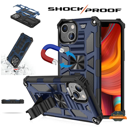 For Apple iPhone 16 Pro (6.3") Built in Magnetic Kickstand, Military Hybrid Bumper Heavy Duty Dual Layers Rugged Stand Case Cover