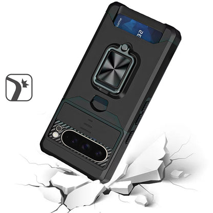 For Google Pixel 10 Pro XL Wallet Case with Ring Stand & Slide Camera Cover Back Credit Card Slot Holder, Military Grade Case Cover