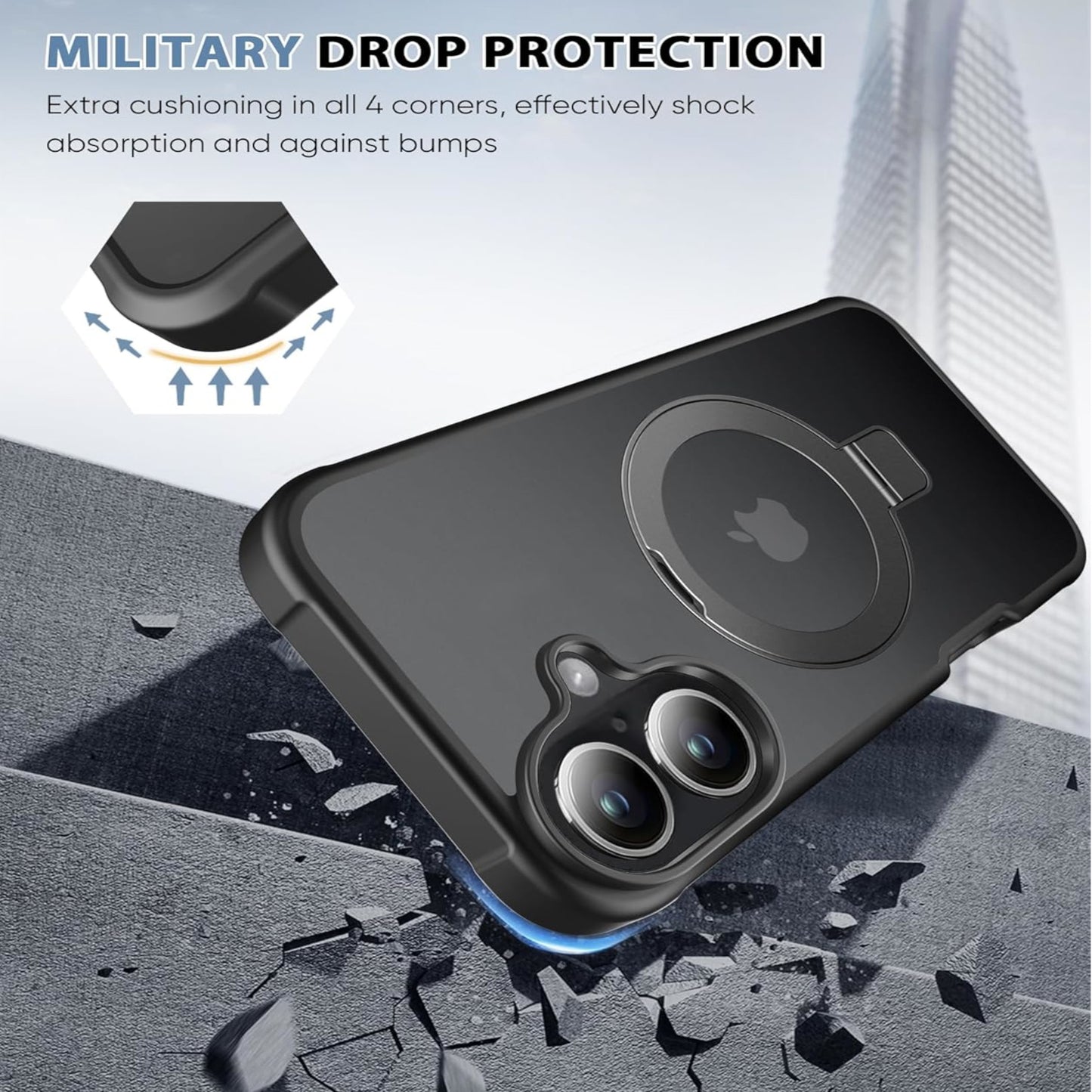 For Apple iPhone 16e /iPhone SE4 Ring Holder Military-Grade Shockproof, Magnetic Kickstand, Large Twisting Compatible with MagSafe Case Cover