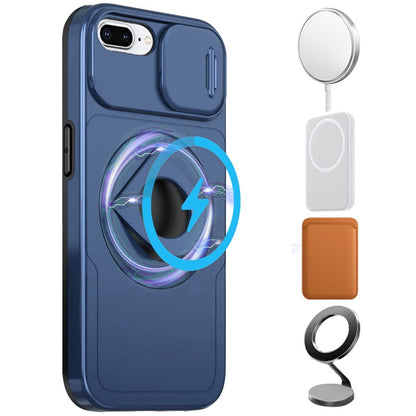 For Apple iPhone SE 3 (2022) SE/8/7 Full Coverage with Camera Window, Magnetic Circle, Rotatable Ring Stand, MagSafe Compatible, Shockproof Hybrid Protectiv Case Cover