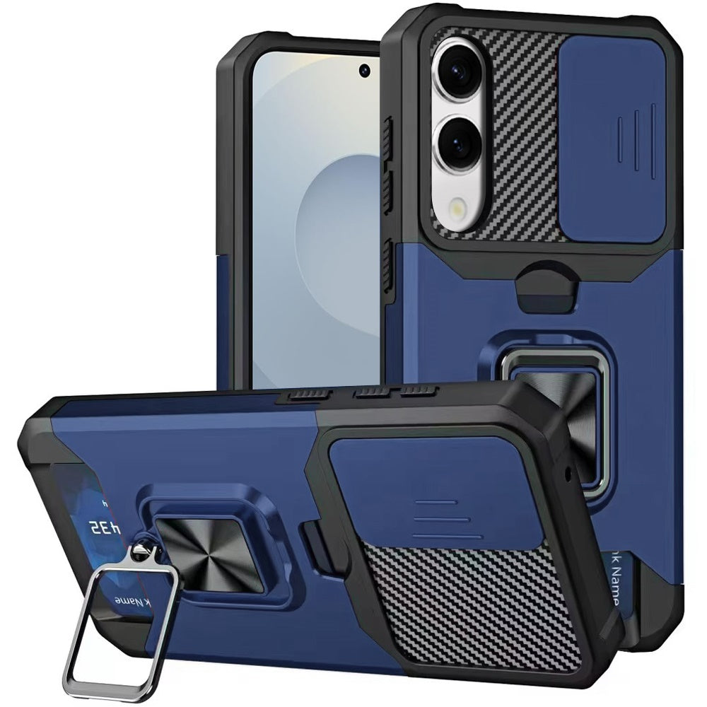 For Samsung Galaxy S25 EDGE Wallet Case with Ring Stand & Slide Camera Cover Back Credit Card Slot Holder, Military Grade Case Cover