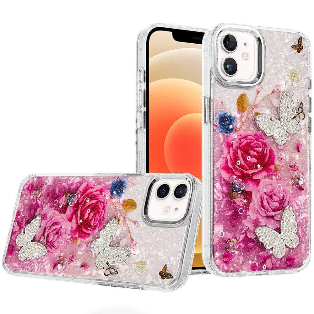 For Samsung Galaxy S25 Fan Edition /Galaxy S25 FE Epoxy Glitter Flowers Bling 3D Butterfly Fashion TPU Hybrid with Shockproof Protection Case Cover
