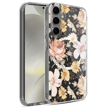 For Samsung Galaxy S25+ /S25 Plus /S24+ Plus Hybrid Flower Design Stylish Fashion Case, MagSafe Compatible, Thick Shockproof Hard PC Case Cover