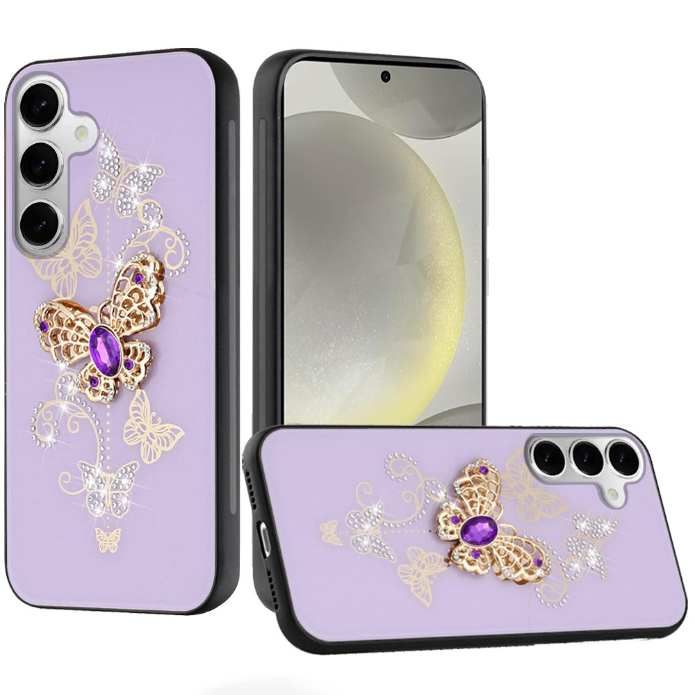 For Samsung Galaxy S25+ /S25 Plus /S24+ Plus Diamonds 3D Fashion Bling Sparkly Glitter Ornaments Engraving Hybrid with Ring Stand Case Cover