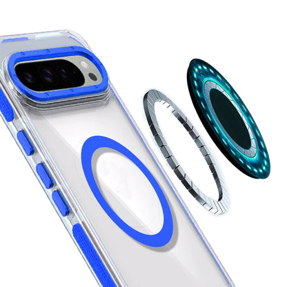 For Google Pixel 9 (6.3 inch) Transparent back with Colorful Frame Strong Magnetic Circle [Compatible with Magsafe] Shockproof Case Cover