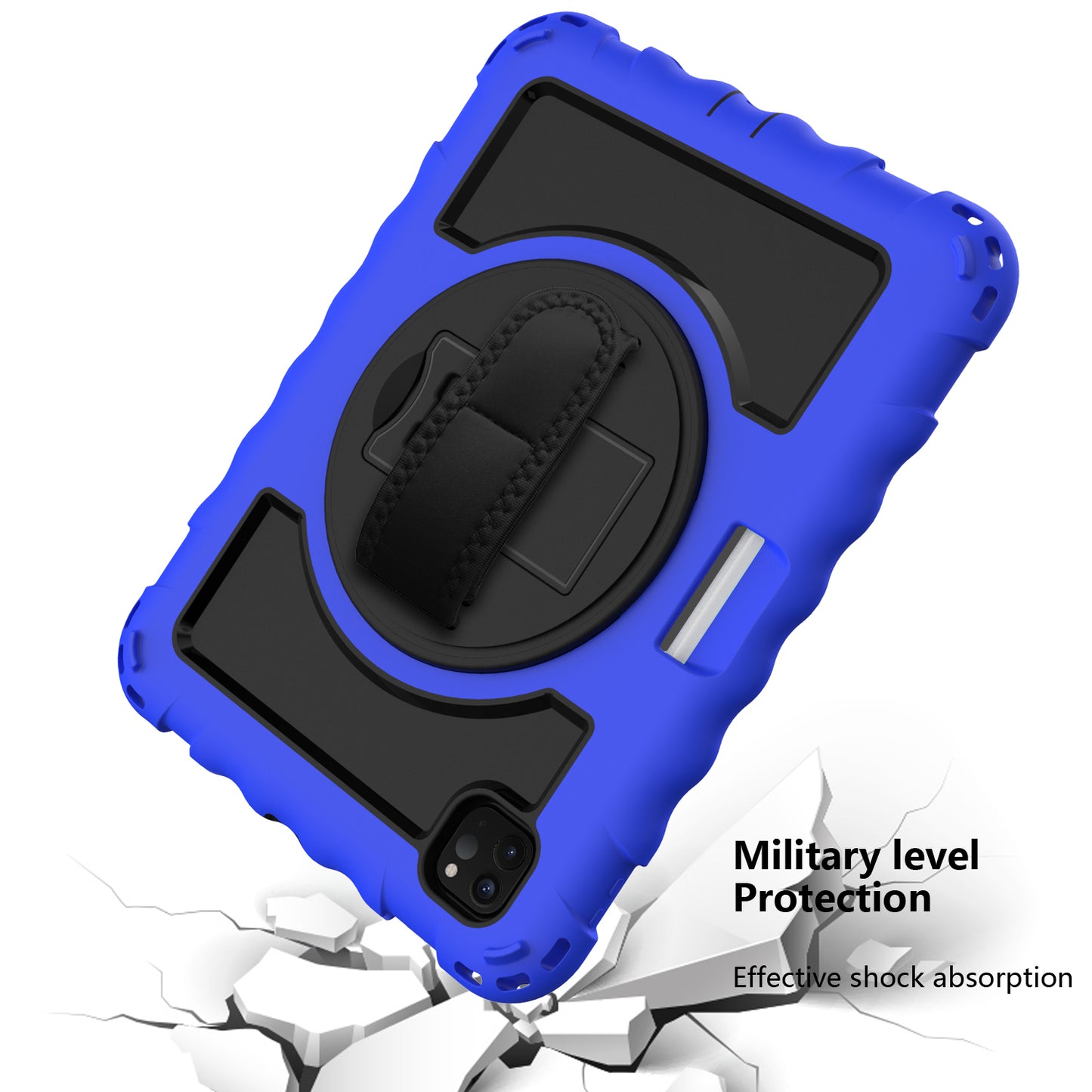 For Hybrid 3in1 Armor Rugged with Built-in Kickstand 360° Rotatable Stand & Shoulder Hand Strap Corner Shockproof Blue Tablet Case Cover