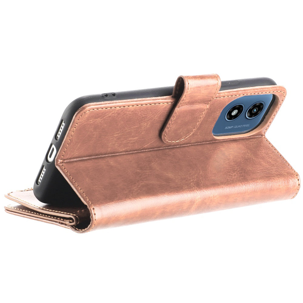 For Apple iPhone 16 (6.1") Premium Leather Zipper Wallet with Credit Card Slots Money Pocket Luxury Clutch Pouch Stand & Strap Case Cover Rose Gold