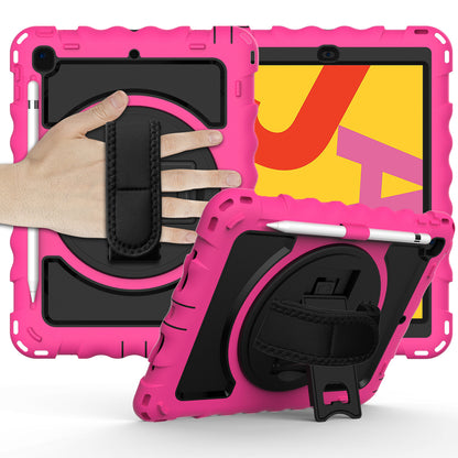 For Hybrid 3in1 Armor Rugged with Built-in Kickstand 360° Rotatable Stand & Shoulder Hand Strap Corner Shockproof Hot Pink Tablet Case Cover
