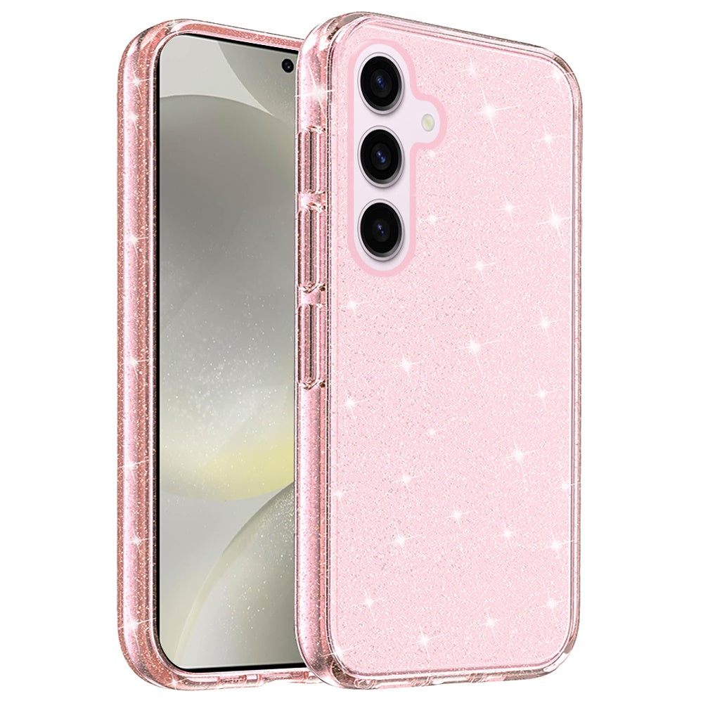 For Samsung Galaxy S25+ /S25 Plus /S24+ Plus Transparent Glitter Shiny Sparkle Bling TPU Rubber Hard Back Hybrid Frame Shockproof Case Cover