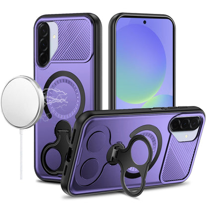 For Samsung Galaxy A17 5G Hybrid with Invisible 2 Hole Ring Stand Magnetic back Car Mount Friendly Protector Case Cover