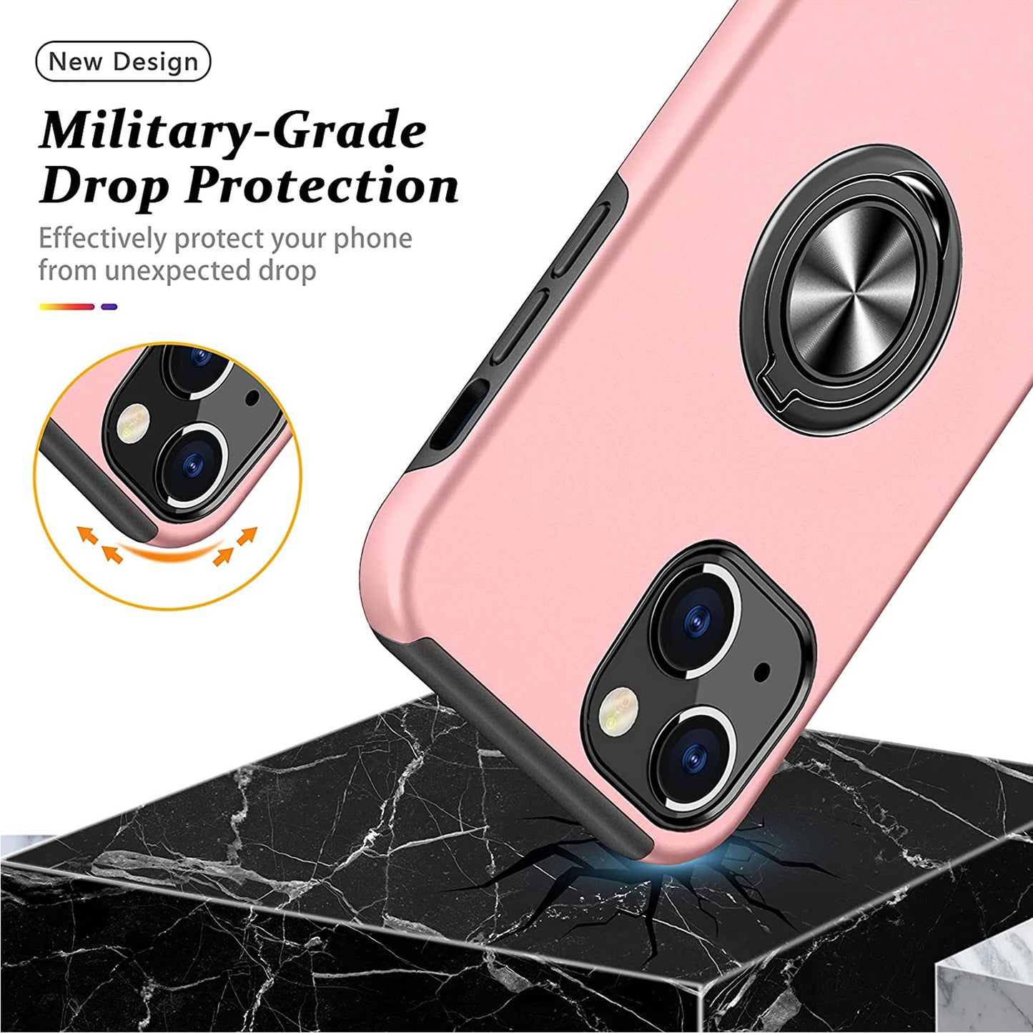 For Gabb Phone 4 Pro Military Grade Hybrid Case with Flat Metal Ring 360° Rotation Kickstand, Slim Fit Back Hard PC Case Cover Pink