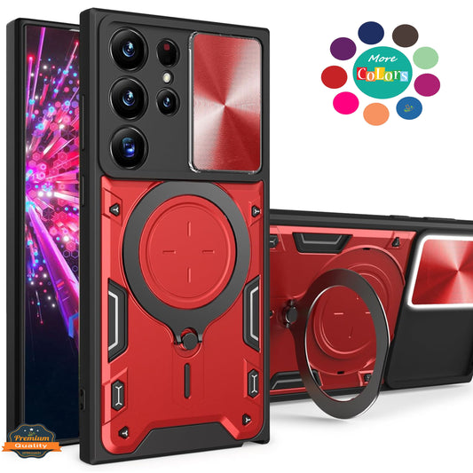 For Samsung Galaxy A26 Hybrid Shockproof with Magnetic Ring Stand, Compatible with Magsafe & Sliding Camera Lens Protector Case Cover