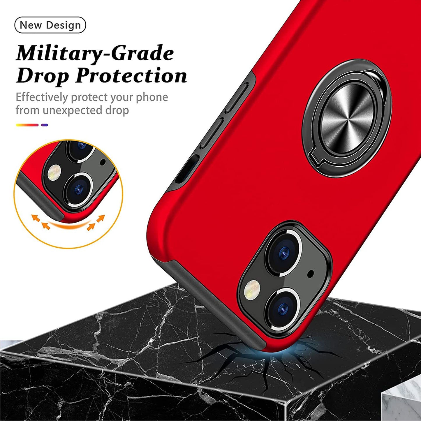 For Gabb Phone 4 Pro Military Grade Hybrid Case with Flat Metal Ring 360° Rotation Kickstand, Slim Fit Back Hard PC Case Cover Red