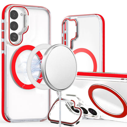 For Samsung Galaxy S22 Hybrid Clear Invisible Camera Bracket Stand [With Magsafe Magnetic Circle] Shockproof Color Frame Case Cover Red