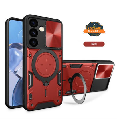 For Apple iPhone 16e /iPhone SE4 Hybrid Shockproof with Magnetic Ring Stand, Compatible with Magsafe & Sliding Camera Lens Protector Case Cover